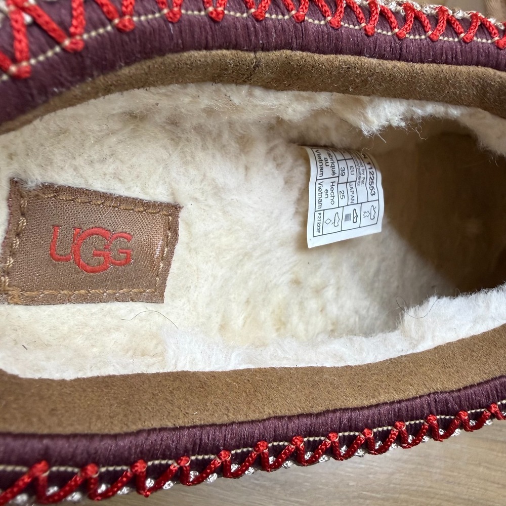 UGG Tazz Platform Slippers Womens 8 Chestnut Suede Sherpa Shearling Lined Tasman - Picture 10 of 12